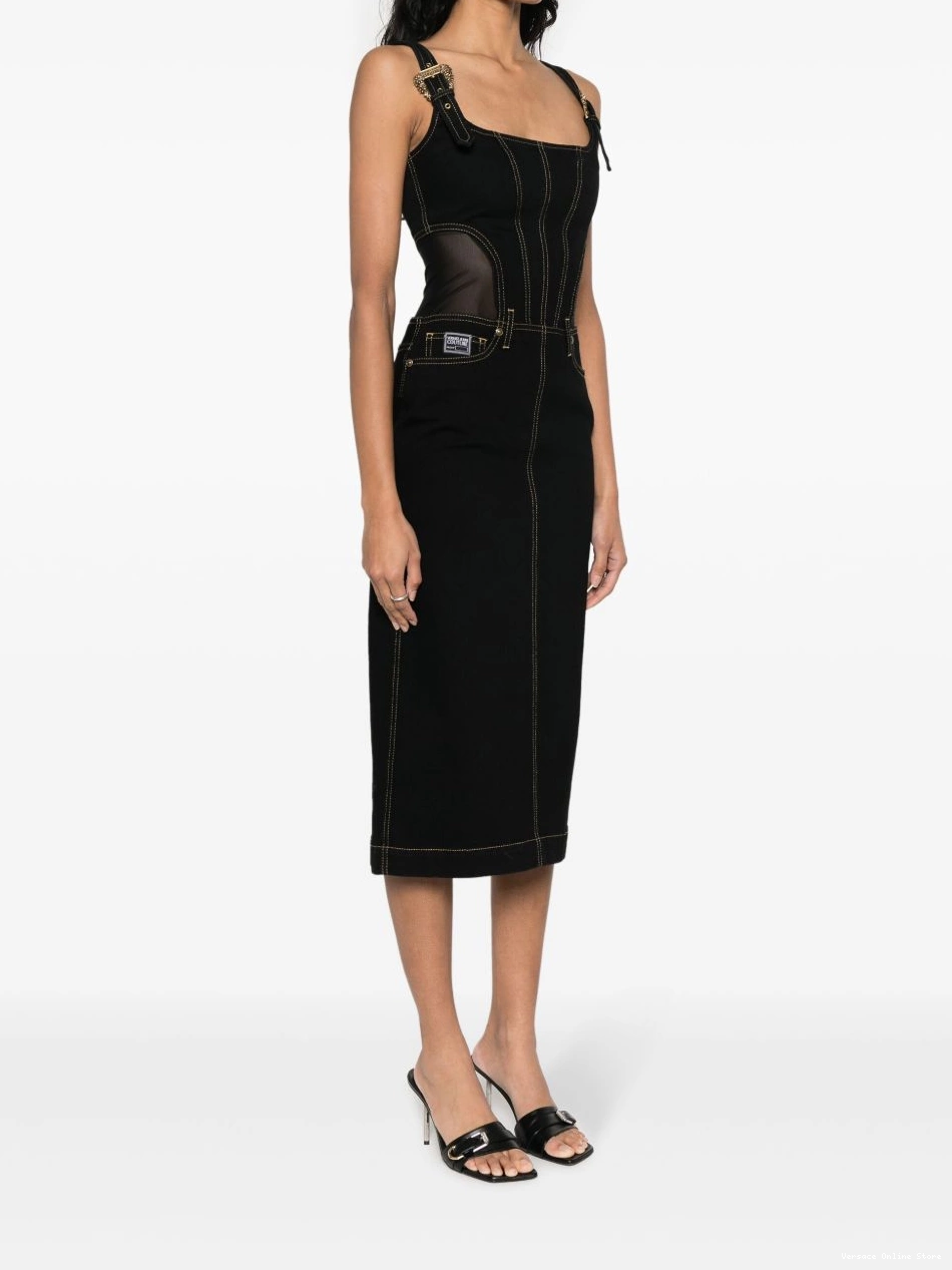 Affordable Women Versace contrast-stitching denim dress Jeans Couture 0825